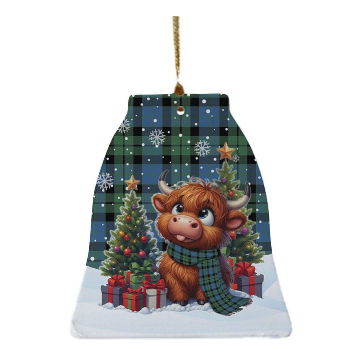 Scottish MacKay Ancient Clan Tartan Ceramic Ornament Cute Highland Cow Christmas Bell Style Tartan Plaid