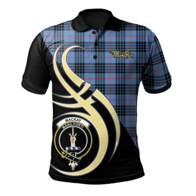 Scottish MacKay Blue Clan Crest Tartan Polo Shirt Believe in Me Front Side Tartan Plaid