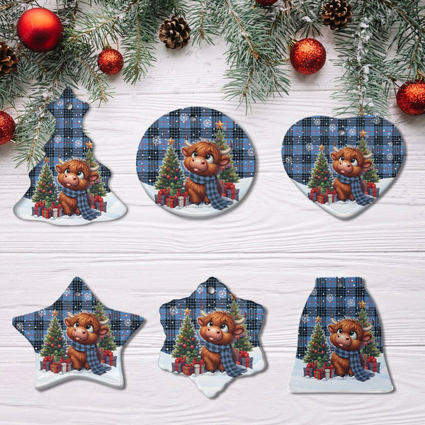 Scottish MacKay Blue Clan Tartan Ceramic Ornament Cute Highland Cow Christmas All Style Tartan Plaid