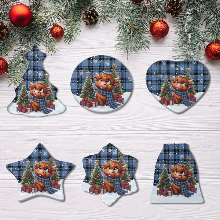 Scottish MacKay Blue Clan Tartan Ceramic Ornament Cute Highland Cow Christmas All Style Tartan Plaid