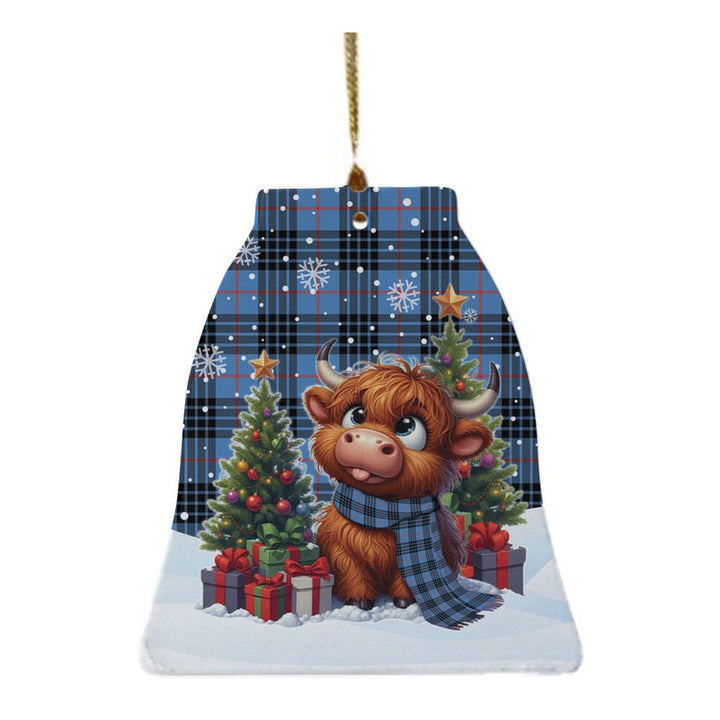 Scottish MacKay Blue Clan Tartan Ceramic Ornament Cute Highland Cow Christmas Bell Style Tartan Plaid