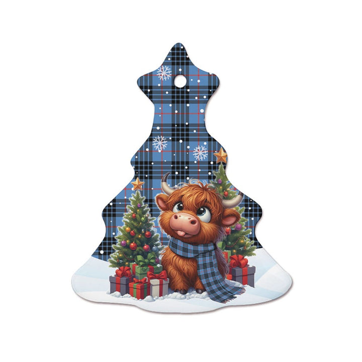 Scottish MacKay Blue Clan Tartan Ceramic Ornament Cute Highland Cow Christmas Tree Style Tartan Plaid