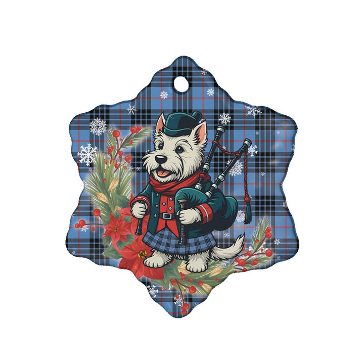 Scottish MacKay Blue Clan Tartan Ceramic Ornament Cute Scottish Terrier Dog Snow Flake Style Tartan Plaid