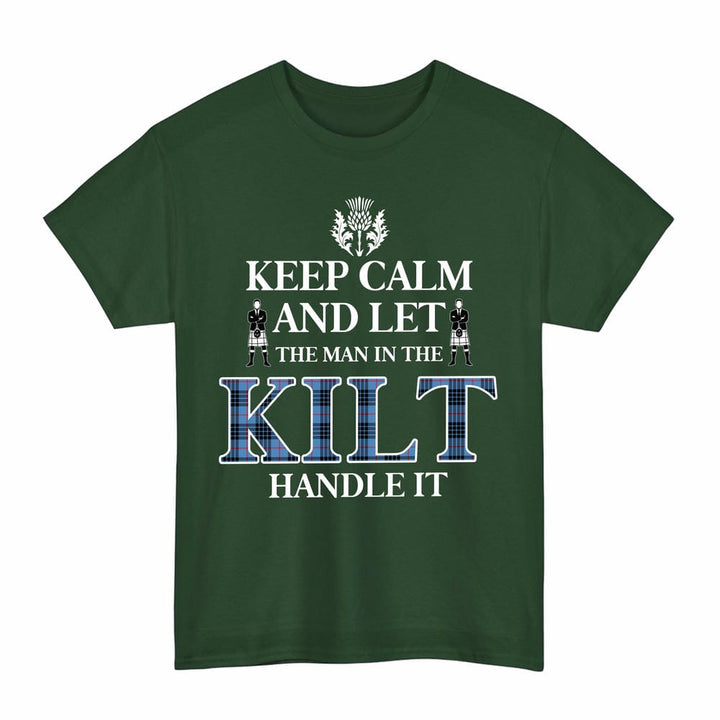 Scottish MacKay Blue Clan Tartan T-Shirt - Keep Calm Tartan Plaid Forest Green Color