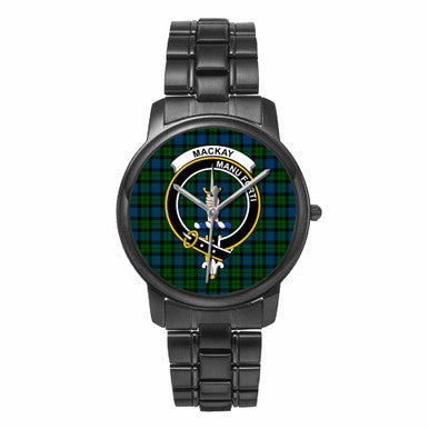 Scottish MacKay Clan Crest Tartan Folding Clasp Steel Quartz Watches Tartan Plaid Black 1