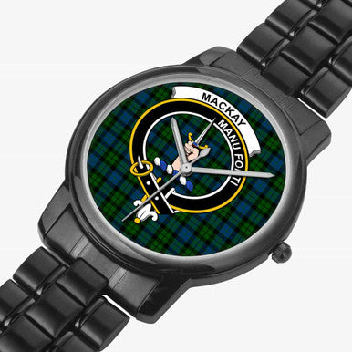 Scottish MacKay Clan Crest Tartan Folding Clasp Steel Quartz Watches Tartan Plaid Black 2
