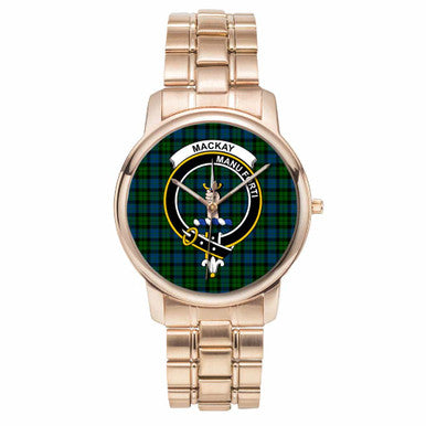 Scottish MacKay Clan Crest Tartan Folding Clasp Steel Quartz Watches Tartan Plaid Rose Gold 1
