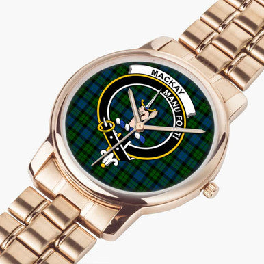 Scottish MacKay Clan Crest Tartan Folding Clasp Steel Quartz Watches Tartan Plaid Rose Gold 2