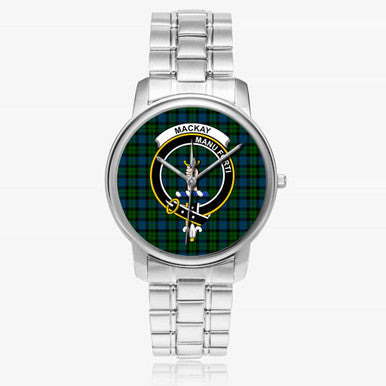 Scottish MacKay Clan Crest Tartan Folding Clasp Steel Quartz Watches Tartan Plaid Silver 1