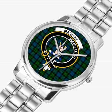 Scottish MacKay Clan Crest Tartan Folding Clasp Steel Quartz Watches Tartan Plaid Silver 2