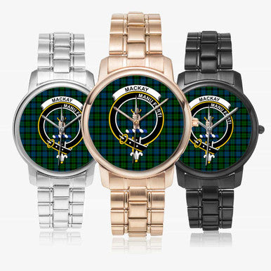 Scottish MacKay Clan Crest Tartan Folding Clasp Steel Quartz Watches Tartan Plaid All