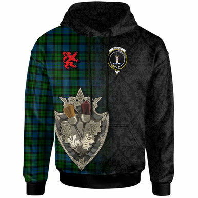 Scottish MacKay Clan Crest Tartan Hoodie - Half Thistle Flowers Celtic Design Front Side Tartan Plaid