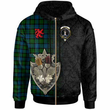 Scottish MacKay Clan Crest Tartan Hoodie - Half Thistle Flowers Celtic Design Zip-up Tartan Plaid