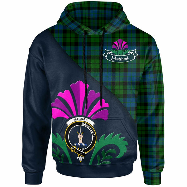 Scottish MacKay Clan Crest Tartan Hoodie - Scotland Thistle Style Front Side Tartan Plaid