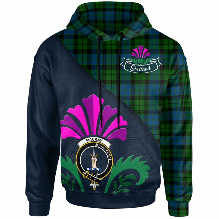 Scottish MacKay Clan Crest Tartan Hoodie - Scotland Thistle Style Front Side Tartan Plaid