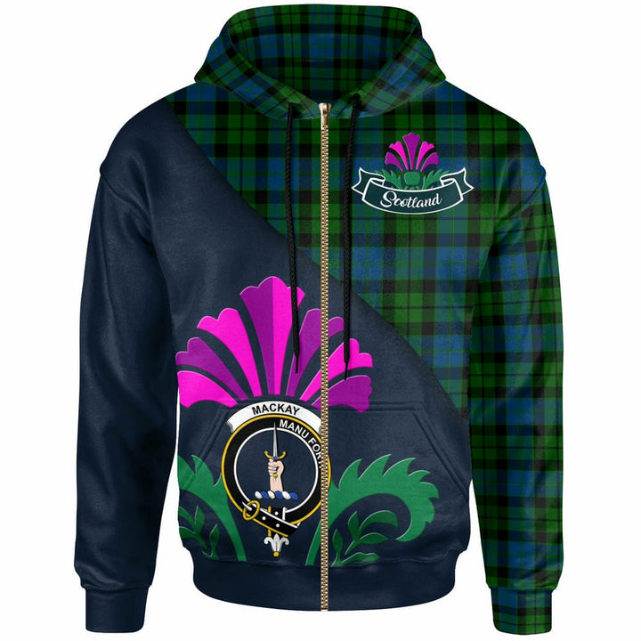 Scottish MacKay Clan Crest Tartan Hoodie - Scotland Thistle Style Zip-up Tartan Plaid