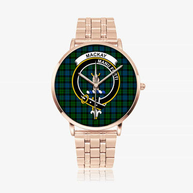 Scottish MacKay Clan Crest Tartan Instafamous Steel Quartz Watches Tartan Plaid Rose Gold 1