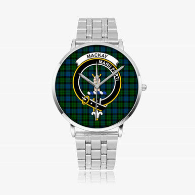 Scottish MacKay Clan Crest Tartan Instafamous Steel Quartz Watches Tartan Plaid Silver 1