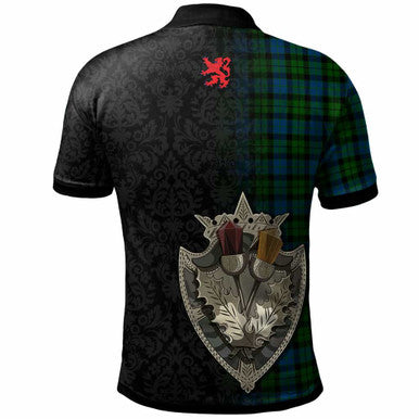 Scottish MacKay Clan Crest Tartan Polo Shirt - Half Thistle Flowers Celtic Design Back Side Tartan Plaid