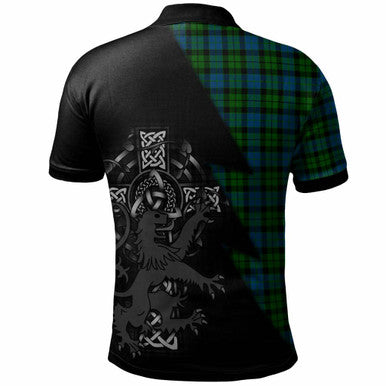 Scottish MacKay Clan Crest Tartan Polo Shirt - Lion Rampant Celtic Cross Flash Style Back Side Tartan Plaid