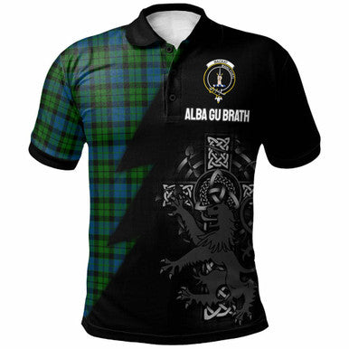Scottish MacKay Clan Crest Tartan Polo Shirt - Lion Rampant Celtic Cross Flash Style Front Side Tartan Plaid