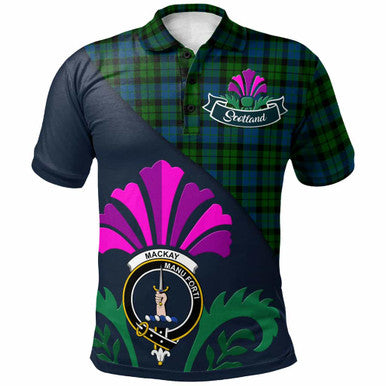 Scottish MacKay Clan Crest Tartan Polo Shirt - Scotland Thistle Style Front Side Tartan Plaid