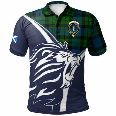 Scottish MacKay Clan Crest Tartan Polo Shirt - Scottish Flag With Lion Front Side Tartan Plaid