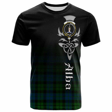 Scottish MacKay Clan Crest Tartan T-Shirt - Alba Gu Brath Family Crest Celtic Inspired Front Side Tartan Plaid