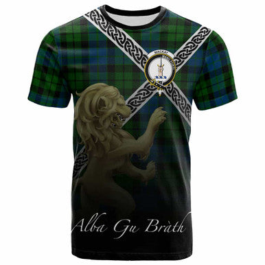 Scottish MacKay Clan Crest Tartan T-Shirt - Celtic With Scotland Lion Front Side Tartan Plaid