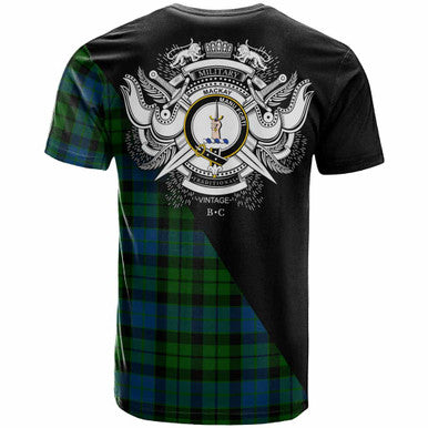 Scottish MacKay Clan Crest Tartan T-Shirt - Military Logo Back Side Tartan Plaid