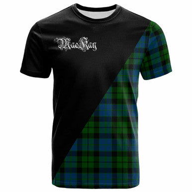 Scottish MacKay Clan Crest Tartan T-Shirt - Military Logo Front Side Tartan Plaid