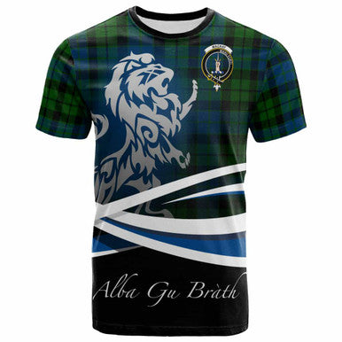 Scottish MacKay Clan Crest Tartan T-Shirt - Scotland Lion Front Side Tartan Plaid
