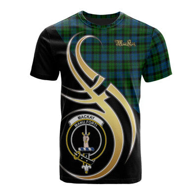 Scottish MacKay Modern Clan Crest Tartan T-Shirt Believe in Me Front Side Tartan Plaid