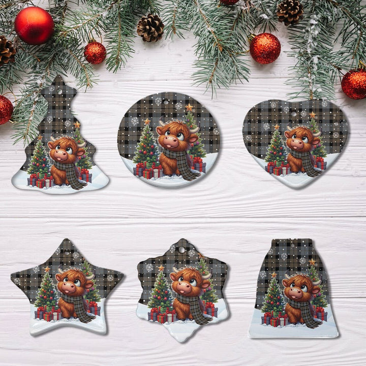 Scottish MacKay Weathered Clan Tartan Ceramic Ornament Cute Highland Cow Christmas All Style Tartan Plaid