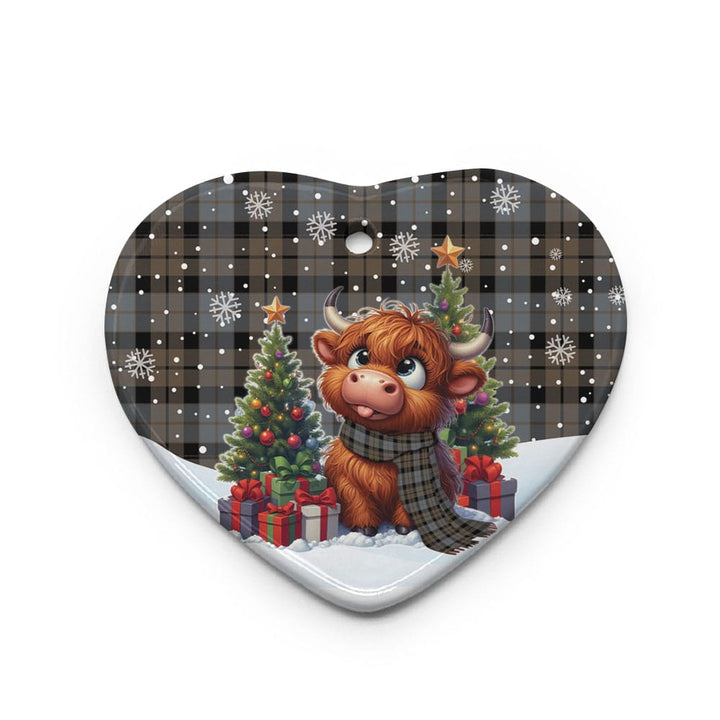 Scottish MacKay Weathered Clan Tartan Ceramic Ornament Cute Highland Cow Christmas Heart Style Tartan Plaid