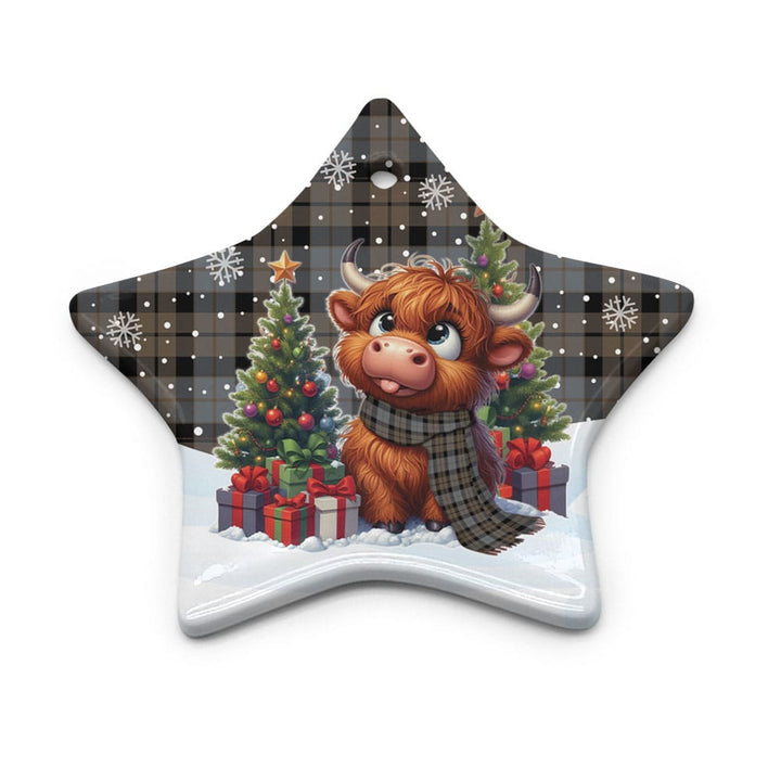 Scottish MacKay Weathered Clan Tartan Ceramic Ornament Cute Highland Cow Christmas Star Style Tartan Plaid