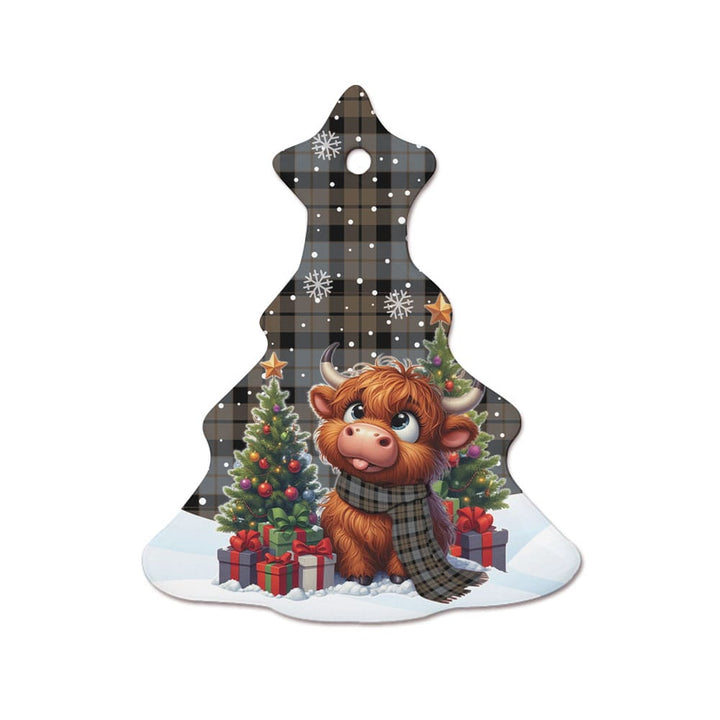 Scottish MacKay Weathered Clan Tartan Ceramic Ornament Cute Highland Cow Christmas Tree Style Tartan Plaid