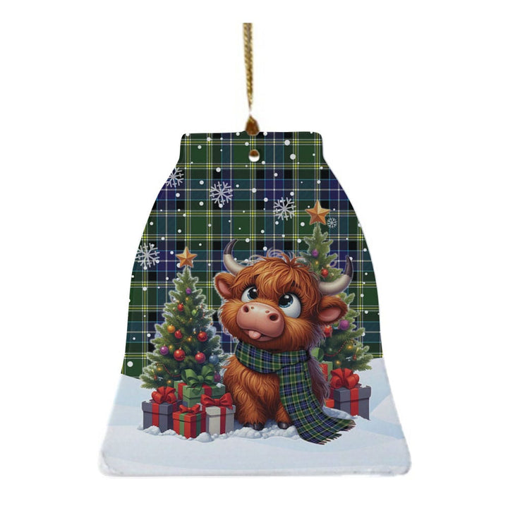 Scottish MacKellar Clan Tartan Ceramic Ornament Cute Highland Cow Christmas Bell Style Tartan Plaid