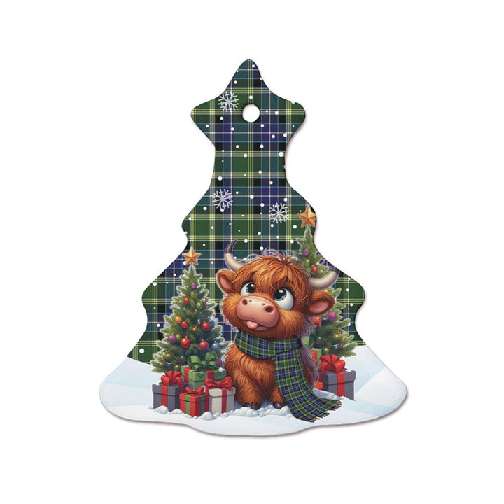 Scottish MacKellar Clan Tartan Ceramic Ornament Cute Highland Cow Christmas Tree Style Tartan Plaid