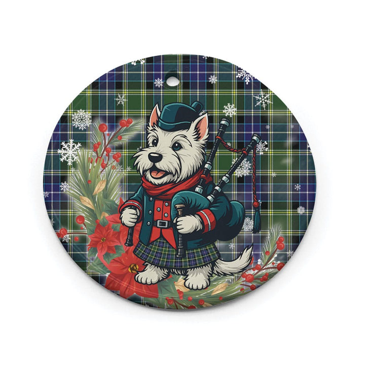 Scottish MacKellar Clan Tartan Ceramic Ornament Cute Scottish Terrier Dog Circle Style Tartan Plaid