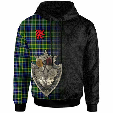 Scottish MacKellar Clan Tartan Hoodie - Half Thistle Flowers Celtic Design Front Side Tartan Plaid