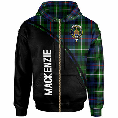 Scottish MacKenzie Clan Crest Tartan Curve Hoodie Zip-up Tartan Plaid