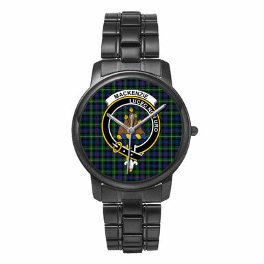Scottish MacKenzie Clan Crest Tartan Folding Clasp Steel Quartz Watches Tartan Plaid Black 1