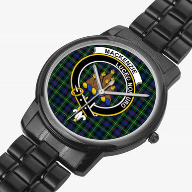 Scottish MacKenzie Clan Crest Tartan Folding Clasp Steel Quartz Watches Tartan Plaid Black 2