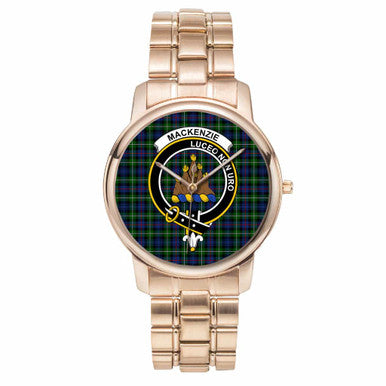Scottish MacKenzie Clan Crest Tartan Folding Clasp Steel Quartz Watches Tartan Plaid Rose Gold 1