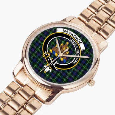 Scottish MacKenzie Clan Crest Tartan Folding Clasp Steel Quartz Watches Tartan Plaid Rose Gold 2