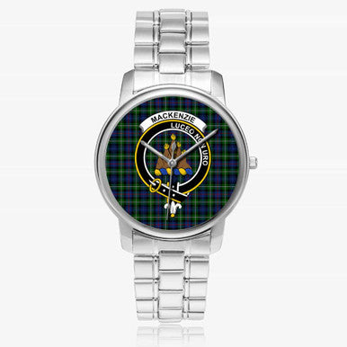 Scottish MacKenzie Clan Crest Tartan Folding Clasp Steel Quartz Watches Tartan Plaid Silver 1
