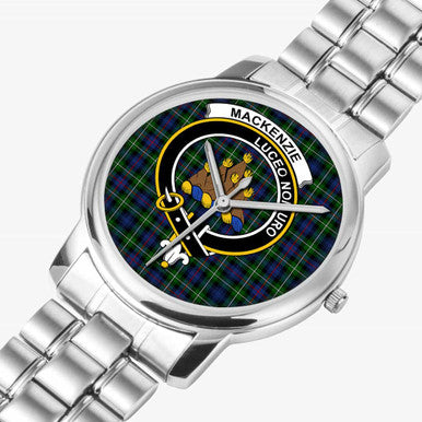 Scottish MacKenzie Clan Crest Tartan Folding Clasp Steel Quartz Watches Tartan Plaid Silver 2