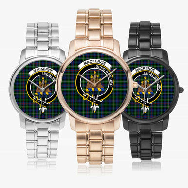 Scottish MacKenzie Clan Crest Tartan Folding Clasp Steel Quartz Watches Tartan Plaid All