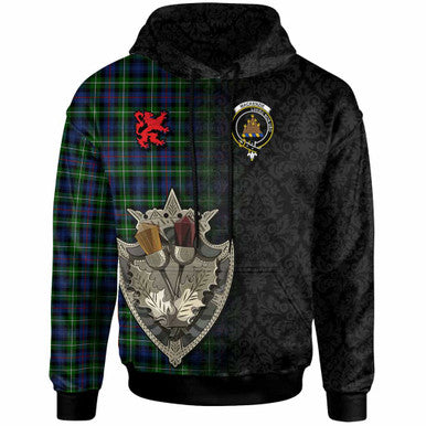 Scottish MacKenzie Clan Crest Tartan Hoodie - Half Thistle Flowers Celtic Design Front Side Tartan Plaid